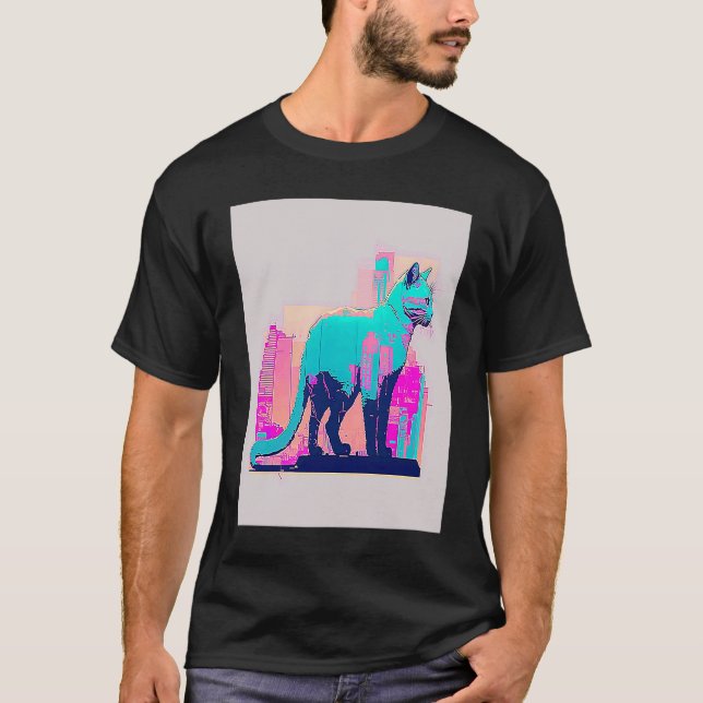 Camiseta Estética Vaperwave Gato Glitch Retrowave Synthwave (Frente)