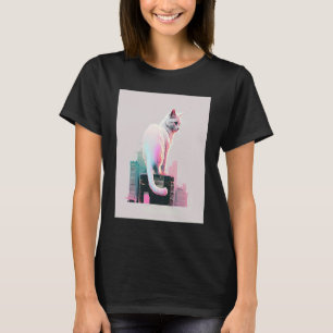 Camiseta Estética Vaperwave Gato Glitch Retrowave Synthwave