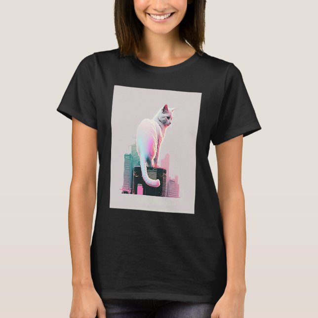 Camiseta Estética Vaperwave Gato Glitch Retrowave Synthwave (Frente)