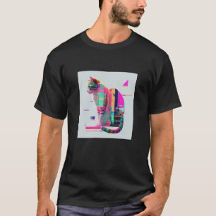Camiseta Estética Vaperwave Gato Glitch Retrowave Synthwave