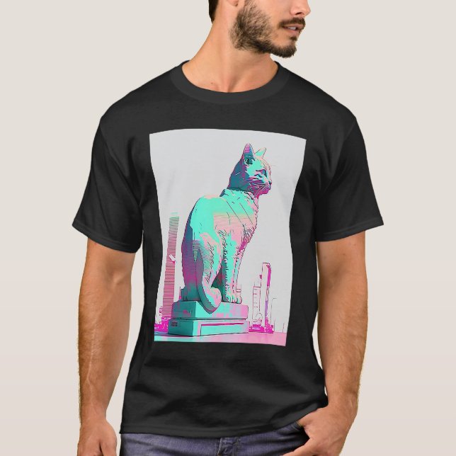 Camiseta Estética Vaperwave Gato Glitch Retrowave Synthwave (Frente)