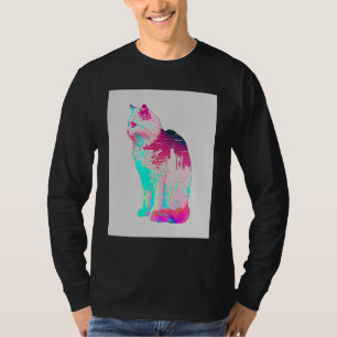 Camiseta Estética Vaperwave Gato Glitch Retrowave Synthwave