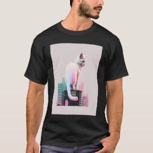 Camiseta Estética Vaperwave Gato Glitch Retrowave Synthwave