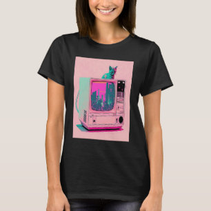 Camiseta Estética Vaperwave Glitch Cat Retrowave Synthwave