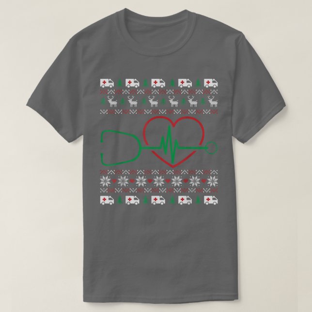 Camiseta Estetoscópio Cardíaco Natal Feio XMas Pj Nurse RN (Frente do Design)
