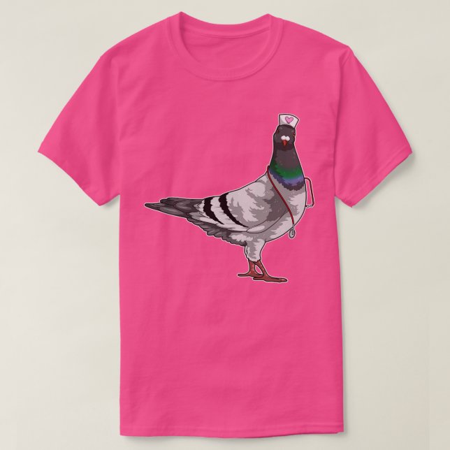 Camiseta Estetoscópio de Enfermeira de Pombo (Frente do Design)