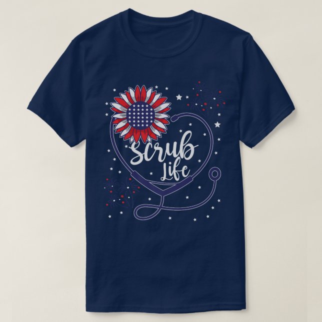 Camiseta Estetoscópio Patriótico Enfermeiro de Esfregona de (Frente do Design)