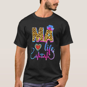 Camiseta Estetoscópio Tie Dye Leopardo Enfermeira Ma Vida L