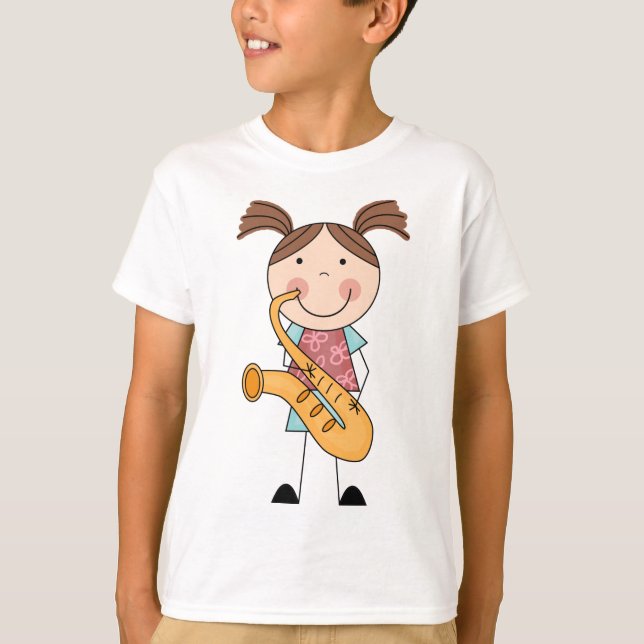 Camiseta Esticar Garota com Saxofone (Frente)