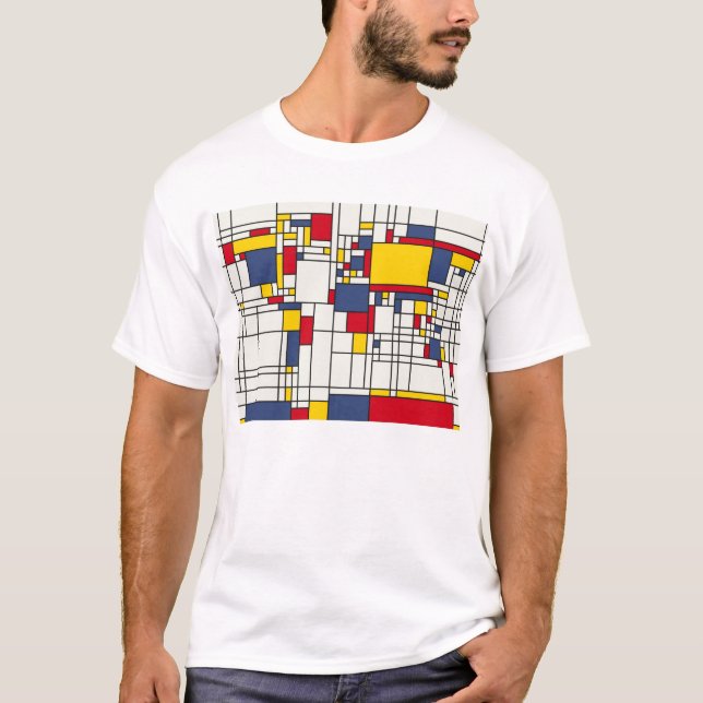 Camiseta Estilo abstrato de Mondrian do mapa do mundo (Frente)