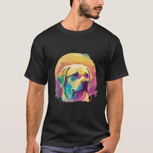 Camiseta Estilo Amarelo Labrador Synthwave 80s Estética (Frente)