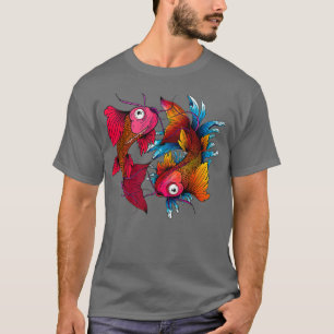 Camiseta Estilo Asiático Colorido Yin Yang Koi Peixe