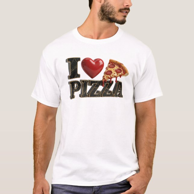 Camiseta Estilo Azul EU AMO PIZZA Impressão de Moda (Frente)
