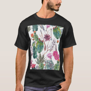 Camiseta Estilo Boho, Vintage Cactus Watercolor.