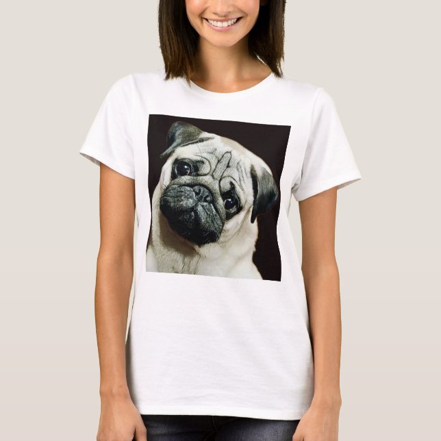 Camiseta Estilo branco preto, Pug bonito, T-Shirt (Frente)