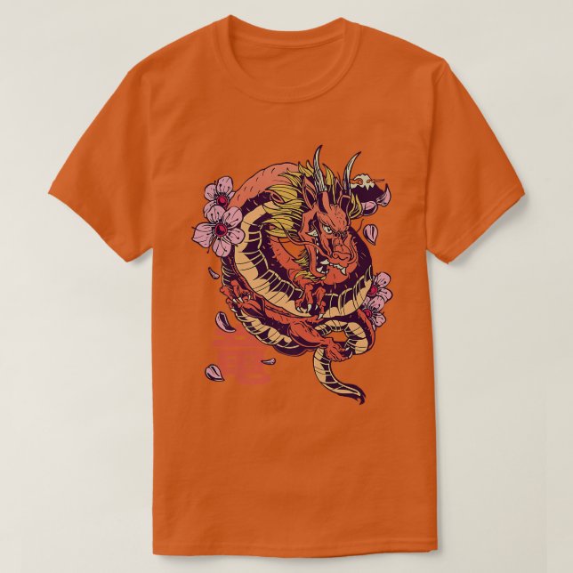 Camiseta Estilo Cherry Blossom Sakura Dragon (Frente do Design)
