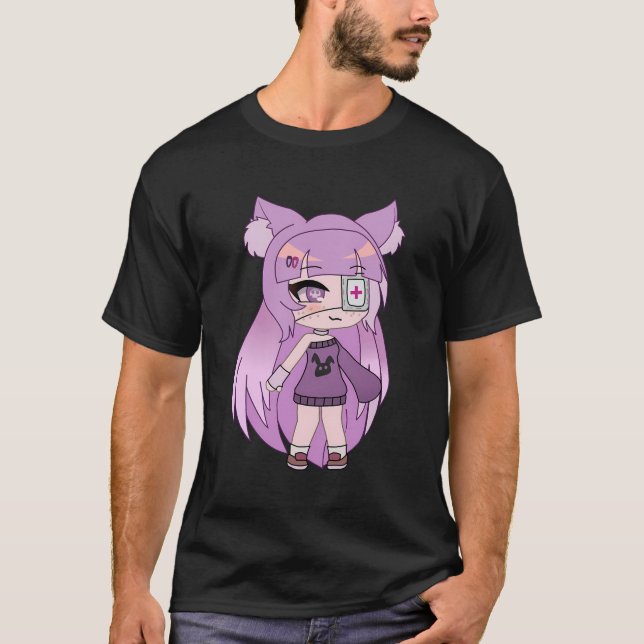 Camiseta Estilo Chibi Bastante Garota Kawaii Com Patch Olho (Frente)