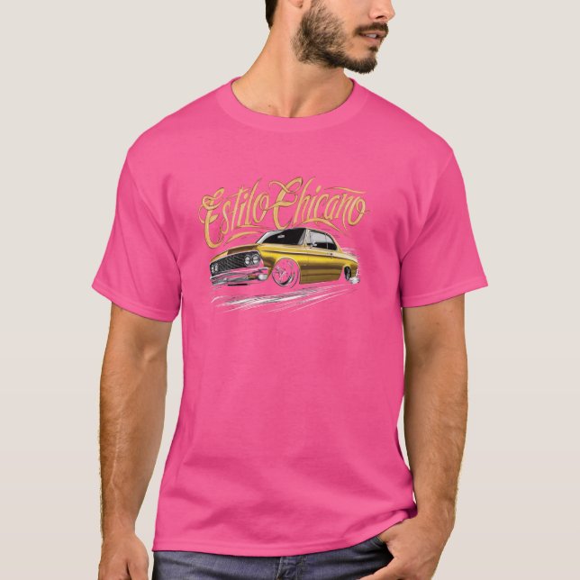 Camiseta Estilo Chicano Low Rider Cholo Mexicano Car Men e (Frente)