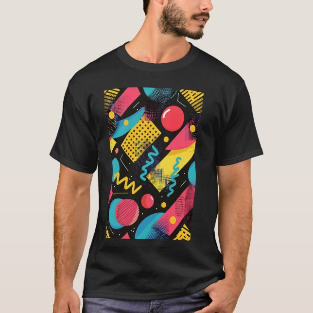 Camiseta Estilo clássico de 80s - Arte do padrão Synthwave (Frente)
