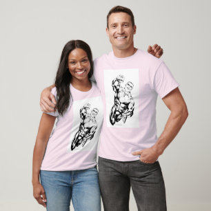 Camiseta Estilo cómico - voando acima, preto e branco