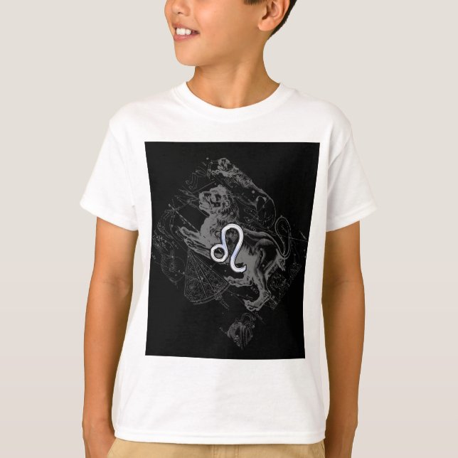 Camiseta Estilo Cromo Leo Zodiac Sinal em Hevélio (Frente)