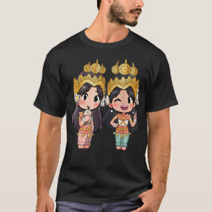 Camiseta Estilo Cute Chibi Cambojano Khmer Apsara Amigo BFF