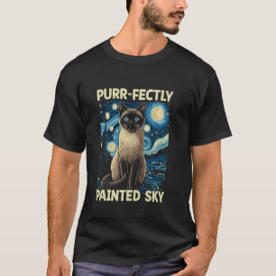 Camiseta Estilo da Noite Estelar Pintura Artística Siamese