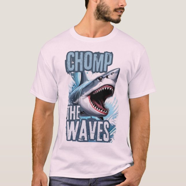 Camiseta Estilo da rua de Grafite das ondas de tubarão azul (Frente)