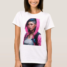 Camiseta Estilo de Animação da Mulher Cyberpunk