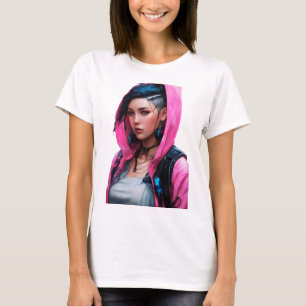 Camiseta Estilo de Animação da Mulher Cyberpunk
