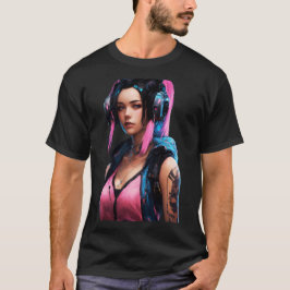Camiseta Estilo de Animação da Mulher Cyberpunk