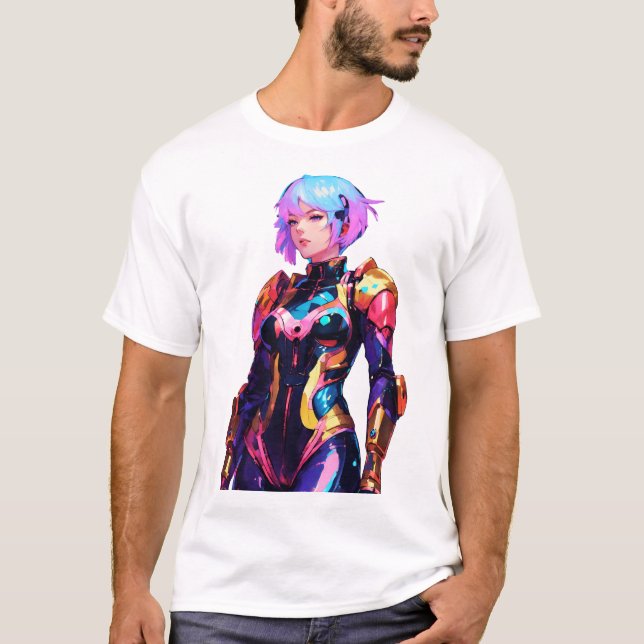 Camiseta Estilo de Animação da Mulher no Spacesuit (Frente)