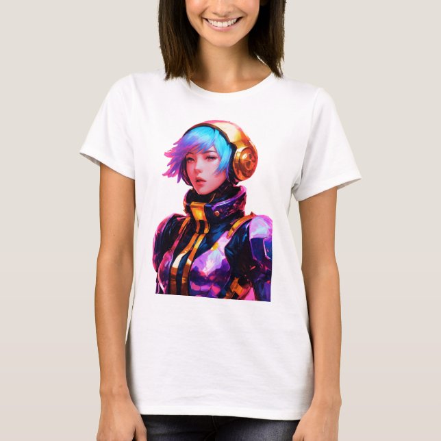 Camiseta Estilo de Animação da Mulher no Spacesuit (Frente)