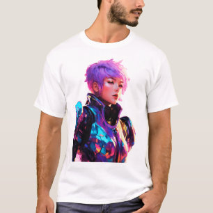Camiseta Estilo de Animação da Mulher no Spacesuit