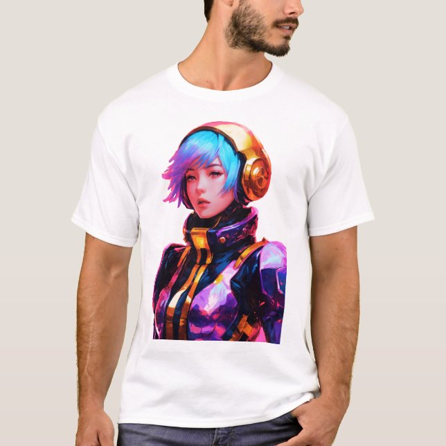 Camiseta Estilo de Animação da Mulher no Spacesuit (Frente)