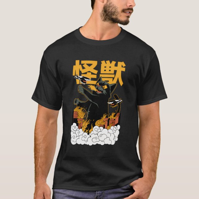 Camiseta Estilo de Animação Japonês Engraçado Gato-Monstro  (Frente)