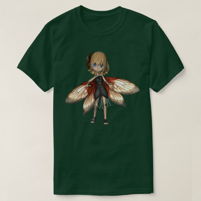 Camiseta Estilo de anime da moça-de-ponta-alada (Frente do Design)