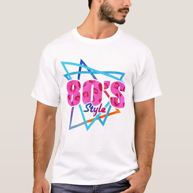 Camiseta Estilo de anos 80 - Impressão Retro-Rosa Rosa Rosa (Frente)