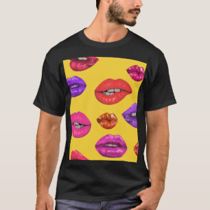 Camiseta estilo de anos 80: padrão de lábios coloridos.