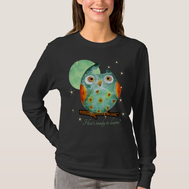 Camiseta Estilo de Aquarela de Coruja Whimsical na Escola d (Frente)