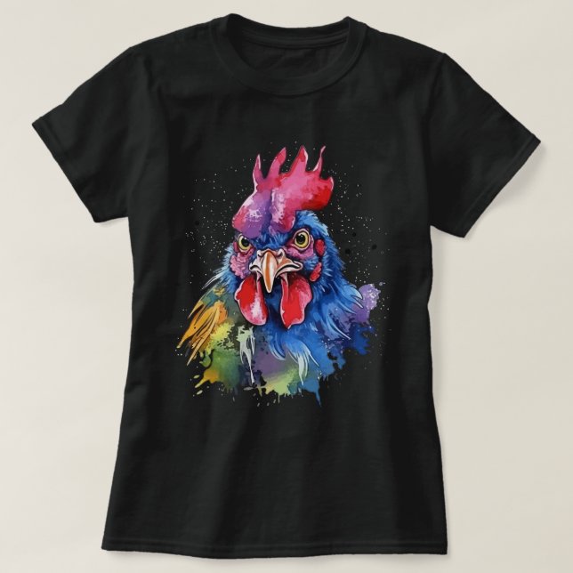 Camiseta Estilo de Aquarela de Galinha do País Rooster (Frente do Design)