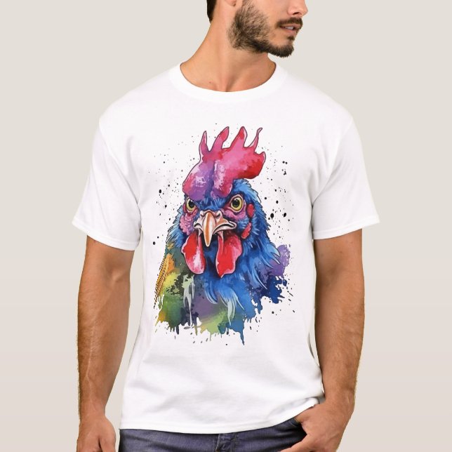 Camiseta Estilo de Aquarela de Galinha do País Rooster (Frente)
