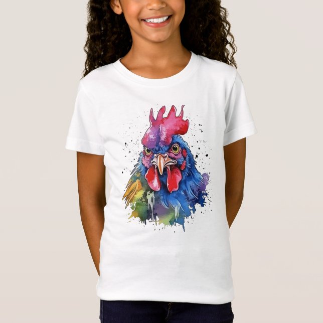 Camiseta Estilo de Aquarela de Galinha do País Rooster (Frente)