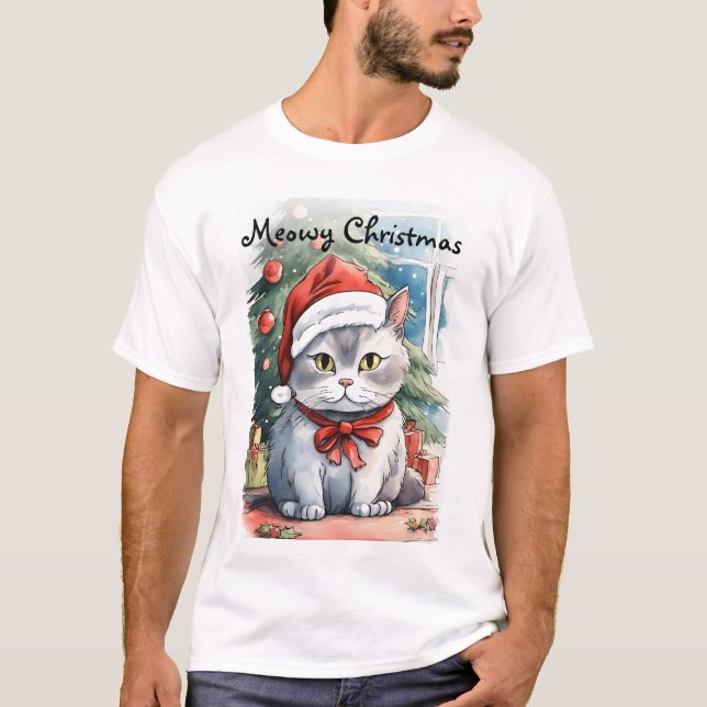Camiseta Estilo de aquarela do gatinho adorável Meowy Crist (Frente)