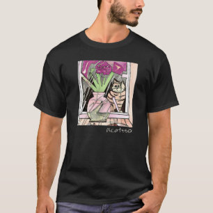 Camiseta Estilo de Arte Cubismo Picatsso Gato na Janela Gat