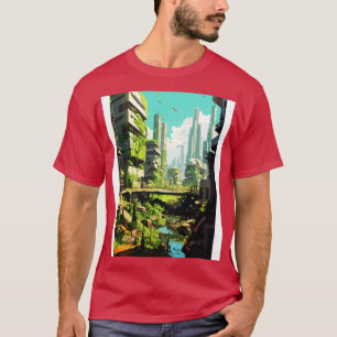 Camiseta Estilo de Arte de Cidade Antigo Aclainado