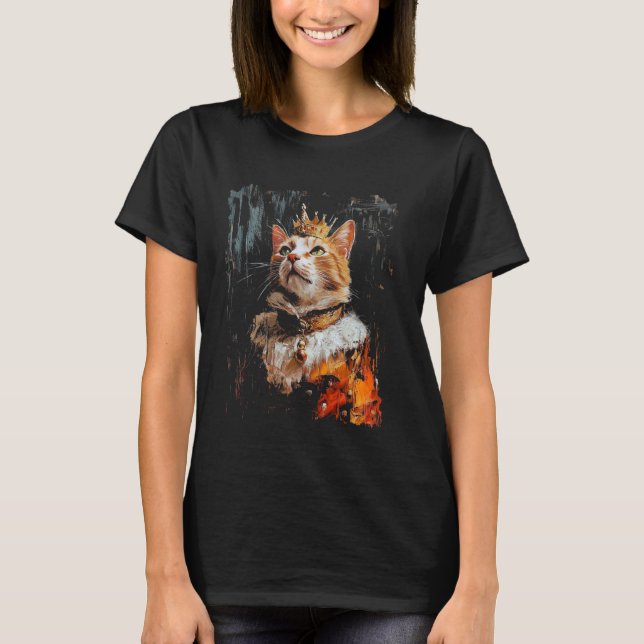 Camiseta Estilo de Arte Design Com Um Gato Nele Renascença  (Frente)