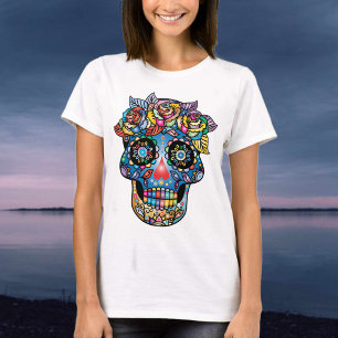 Camiseta Estilo de Arte Mexicano do Crânio do Açúcar