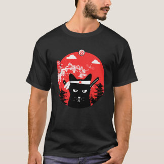Camiseta Estilo de Arte Ninja de Design de Gato Japonês Vin