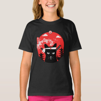 Camiseta Estilo de Arte Ninja de Design de Gato Japonês Vin